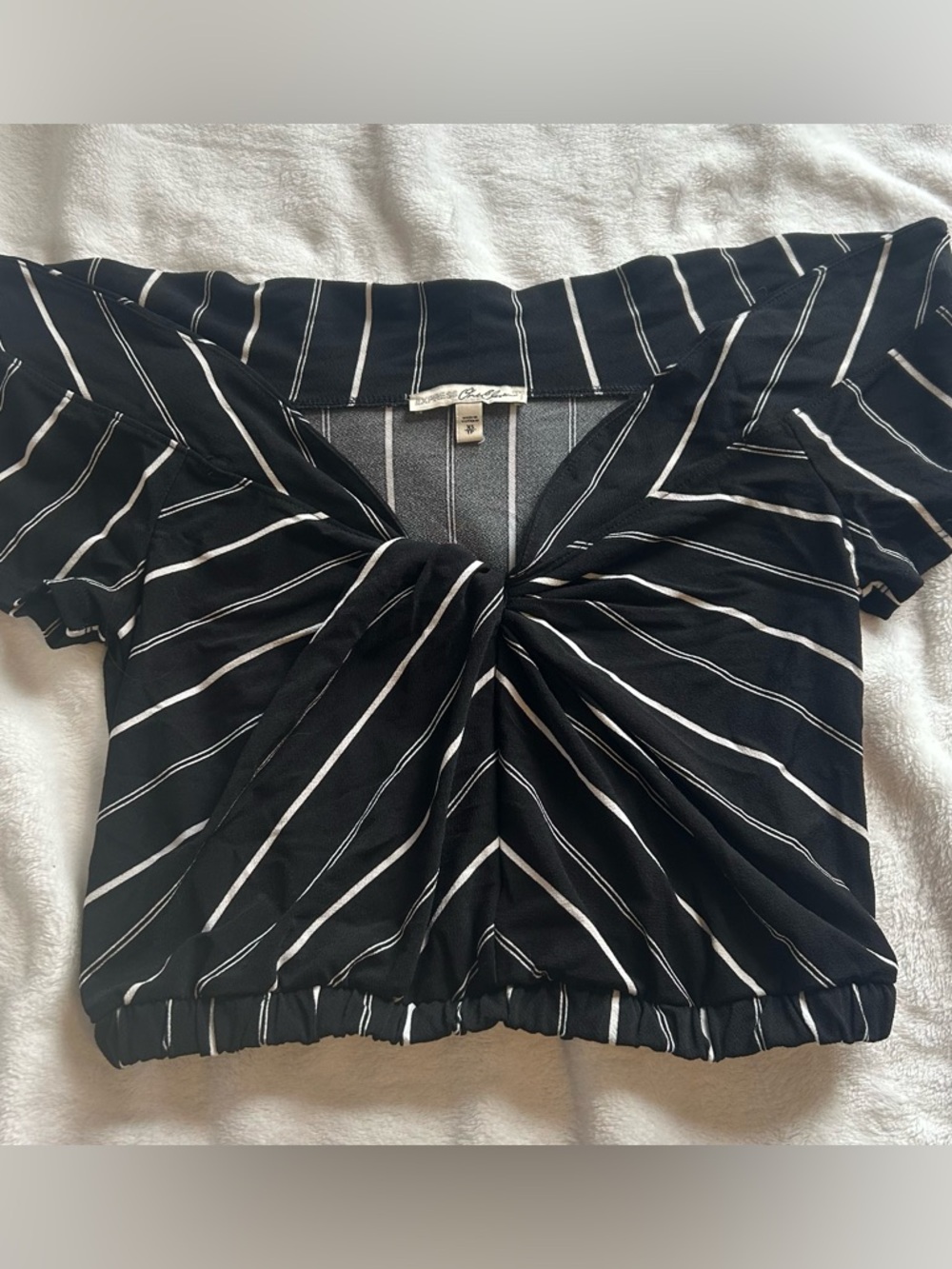 Express Black & White Striped Tie-Front Crop Top